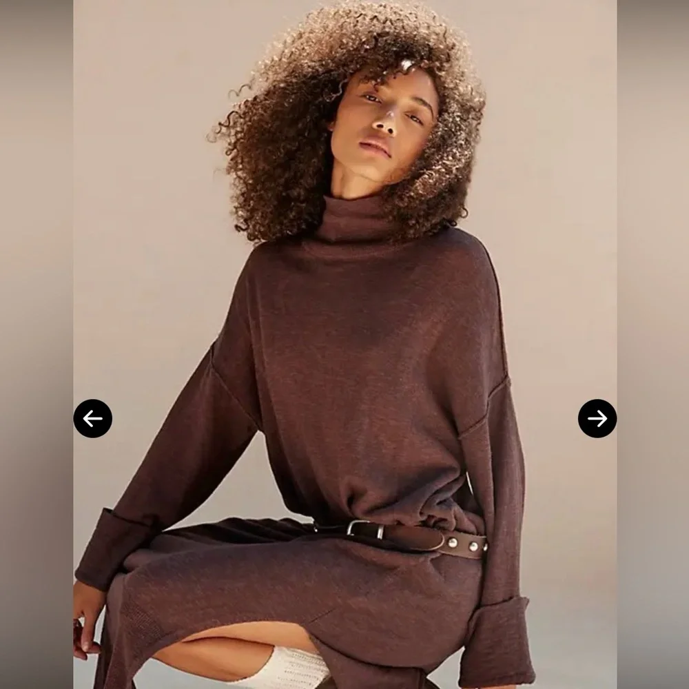 FREE PEOPLE OVERSIZED TURTLENECK LONG SLEEVE MIDI SWEATER DRESS LEMONGRASS SZ M